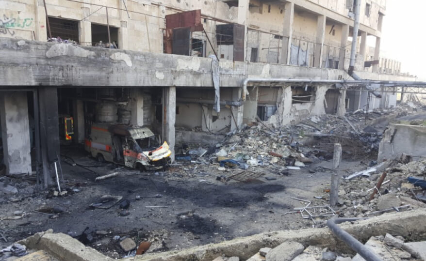 Scene of destruction after Aleppo National Hospital came under fire. - Sana Tarabishi, 2017